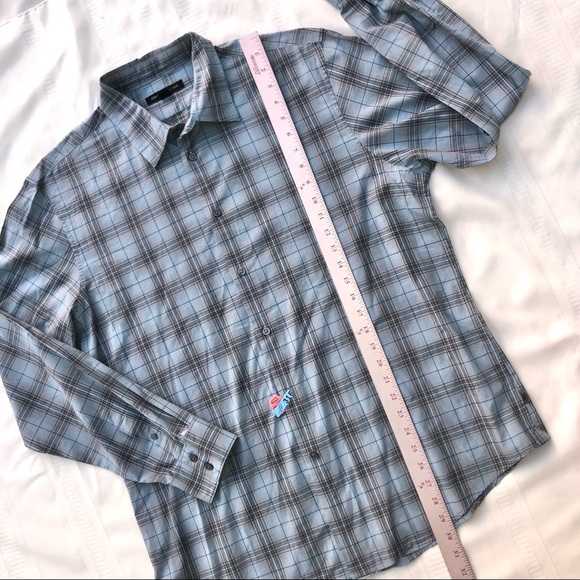 John Varvatos shirt button down blue plaid long sleeve men’s size XL - Picture 8 of 9